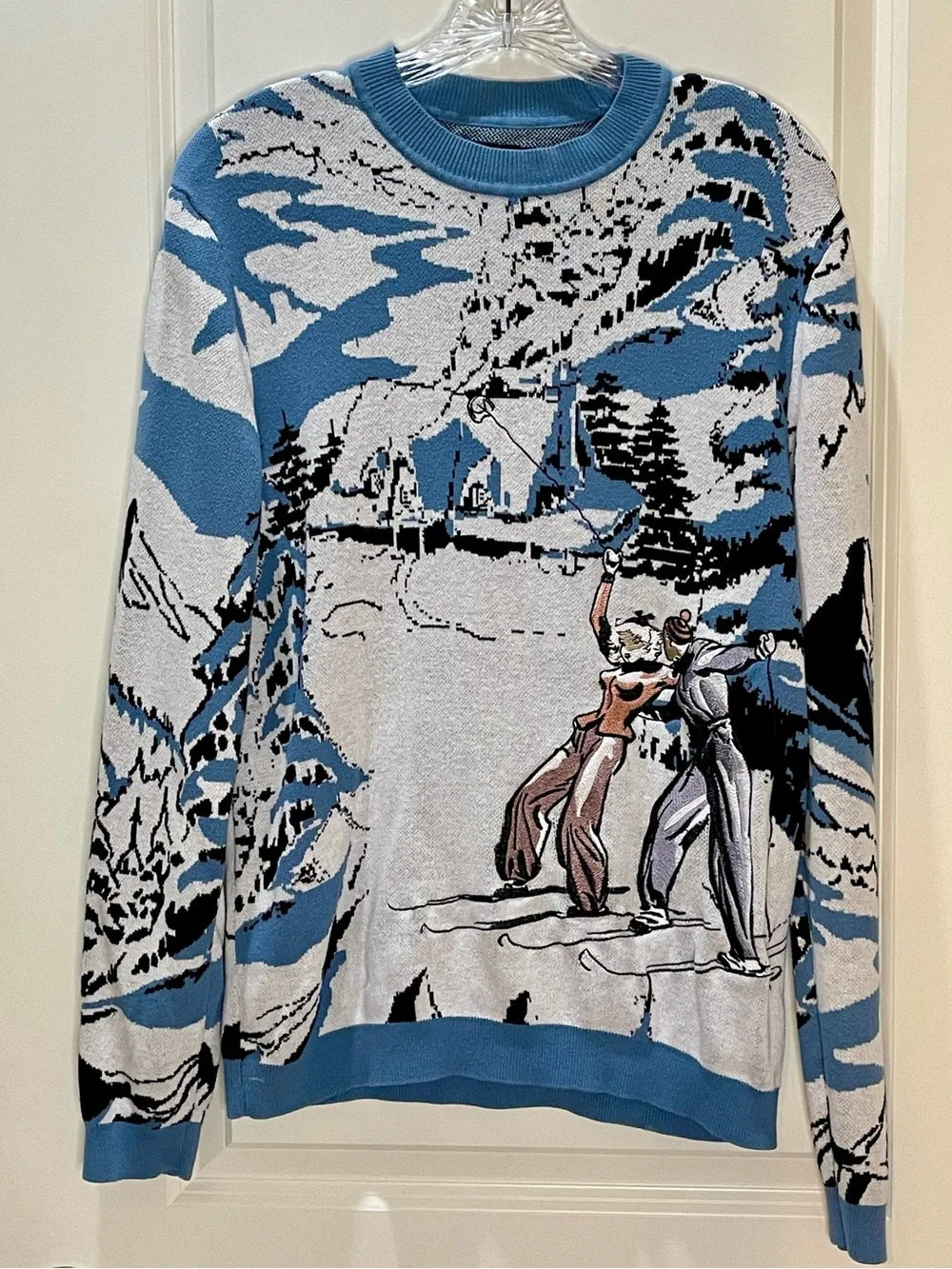 ASOS Design Men’s Blue Scenic Graphic Embroidered Crewneck Sweater Size Small